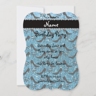 Invitation Nom personnalisé ciel bleu parties scintillant noi