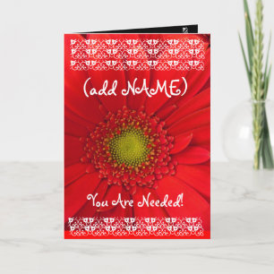 Invitation (Nom personnalisé) Fleur rouge vif BRIDESMAID