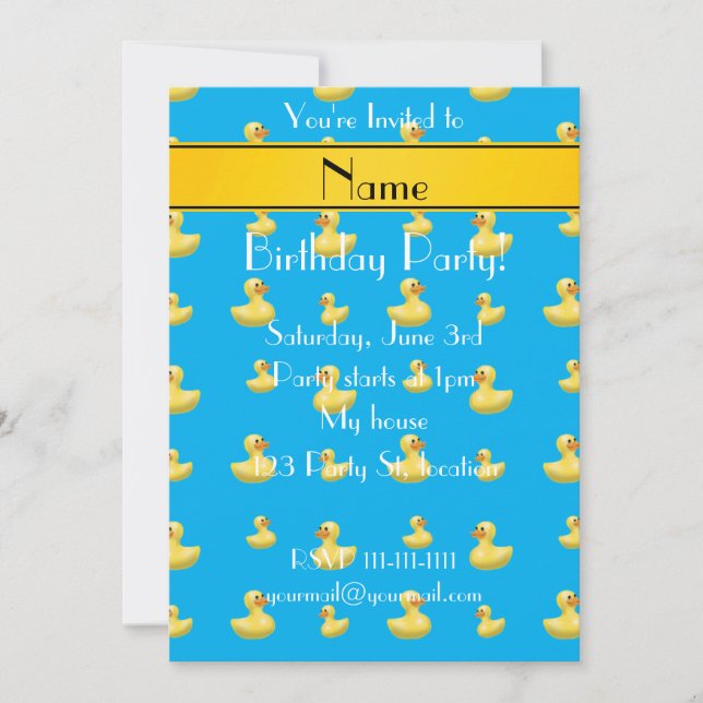 Invitation Nom personnalisé jaune rayé ciel bleu canard en ca (Devant)