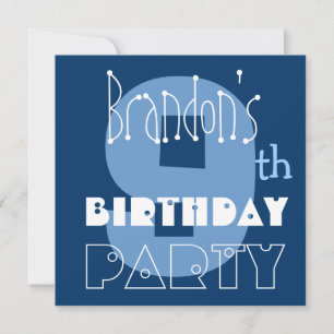 Invitation Nom personnalisé Le bleu du 9e anniversaire de Mod