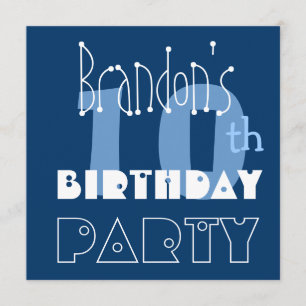 Invitation Nom personnalisé Modern Kid's 10th Birthday Blue