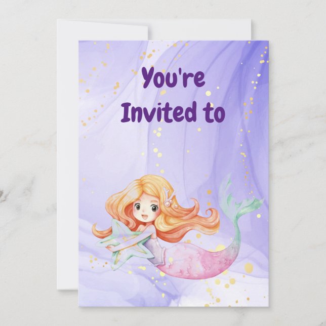 Invitation Nom personnalisé Sirène Anniversaire Fête Invitati (Devant)