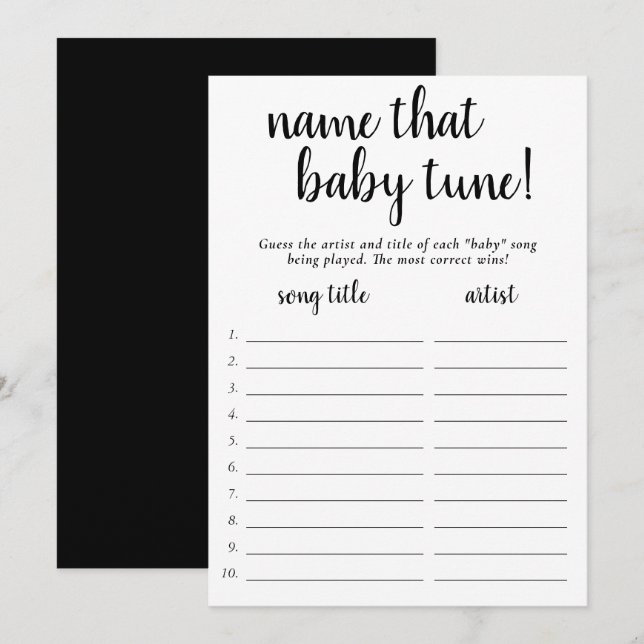 Invitation Nom simple que bébé tonde | Black White Game Card (Devant / Derrière)