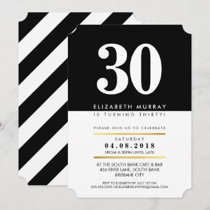 Invitation NOMBRE D'ÂGE GRAS NOMBRE minimal de noir blanc 30E