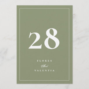Invitation Nombres de table de mariage en mousse verte formel