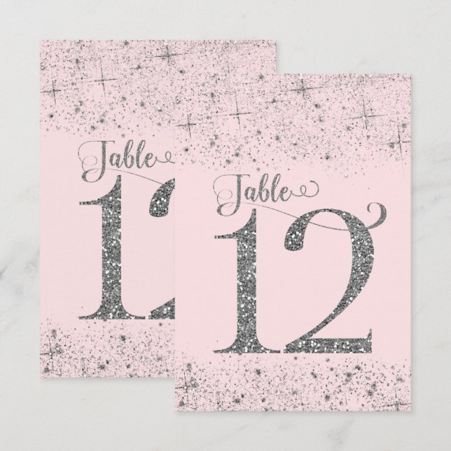 Invitation Nombres de table Pailleté Rose Fardé Argent Numéro (Devant / Derrière)