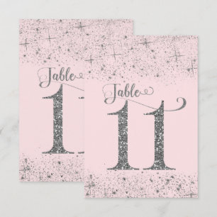 Invitation Nombres de Table Rose Pâle Paillettes Argentées Nu