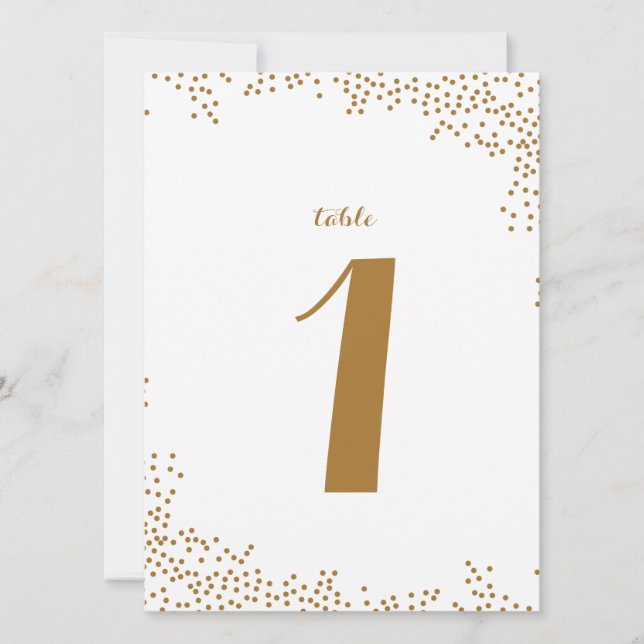 Invitation Nombres de tables de mariage en confettis dorés (Devant)