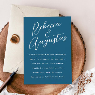 Invitation Noms amusants manuscrits en bleu et blanc pour un 