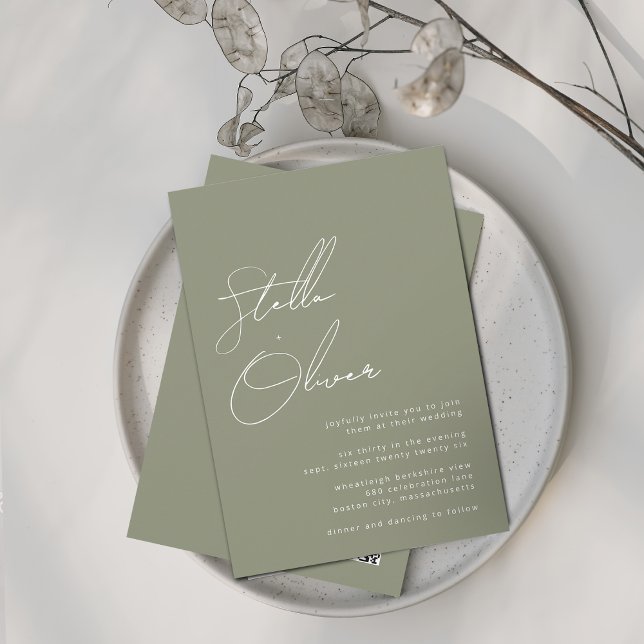 Invitation Noms de calligraphie de sage moderne Code QR Maria (Modern Sage Calligraphy Names QR Code Wedding Invitation)