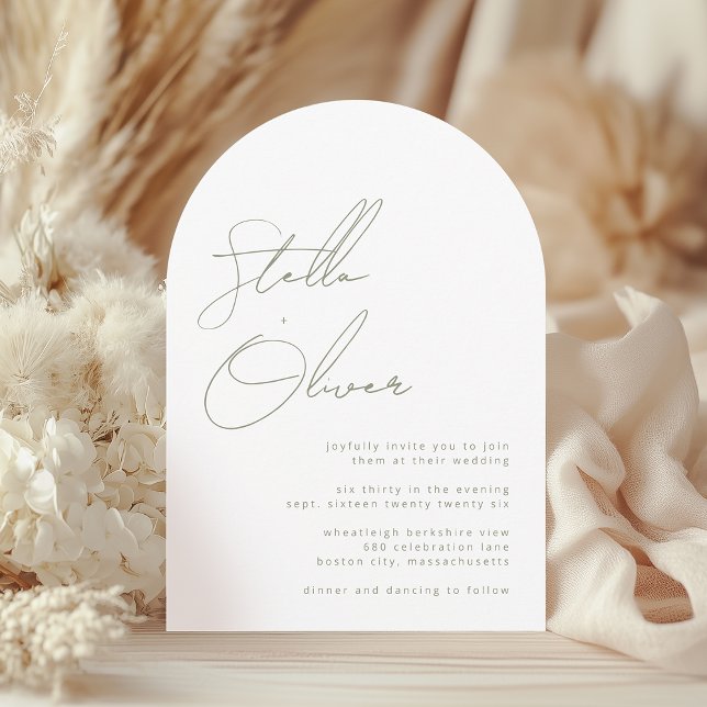 Invitation Noms De Calligraphie Moderne Avec Détails Mariage (Modern Sage Calligraphy Names With Details Wedding Invitation)