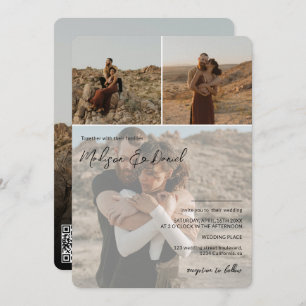 Invitation Noms de script modernes 4 photos code qr mariage