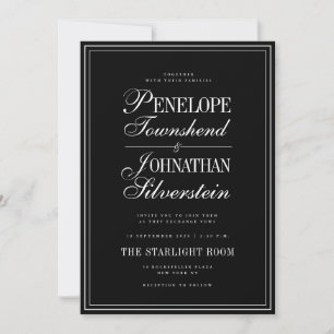 Invitation Noms de script Serif Noir Blanc gothique Mariage