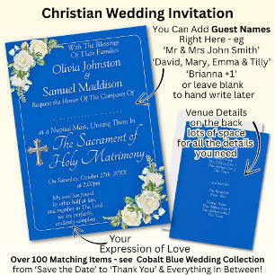Invitation Noms des invités, Christian Cobalt Blue & White Ro