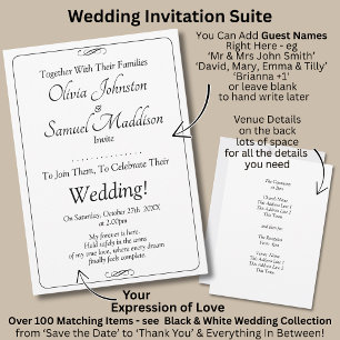 Invitation Noms des invités, Noir & Blanc avec défilement inf