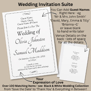 Invitation Noms des invités, Noir & Blanc avec défilement inf