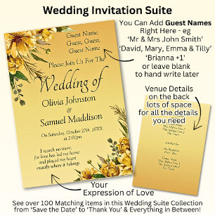 Invitation Noms d'hôtes, Golden Yellow Flowers Mariage Suite