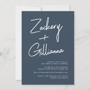 Invitation NOMS Élégants   Mariage bleu de la marine moderne