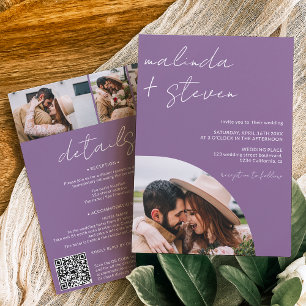Invitation Noms script arch violet 4 photo tout en 1 mariage