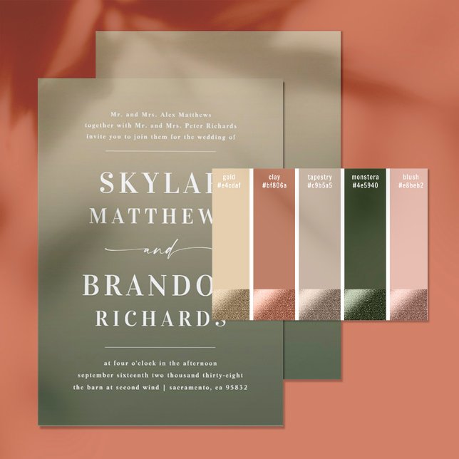 Invitation Noms simples Gras Vert & Or Ombre Mariage (Créateur téléchargé)