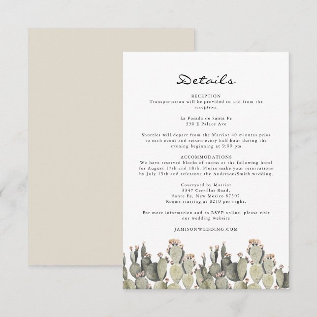 Invitation Norah - Prickly Pear Cactus Bohemian Details Card (Devant / Derrière)