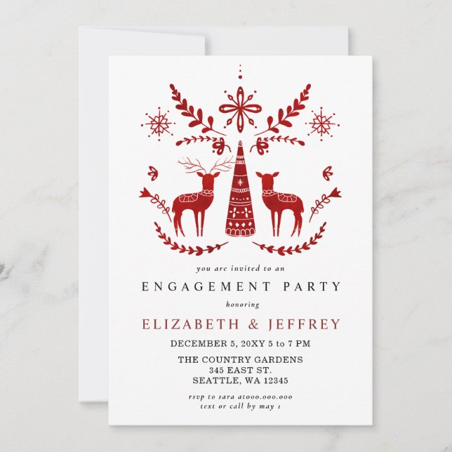 Invitation Nordic Buck et Doe Christmas Engagement Party (Devant)