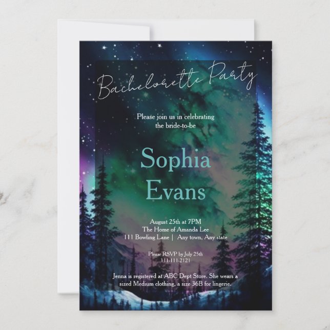 Invitation Northern Lights Mariage Bachelorette Party (Devant)
