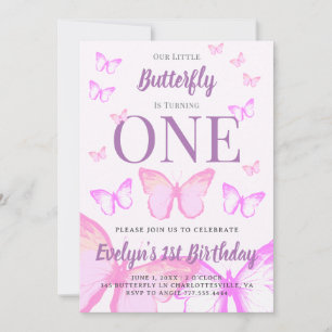 Invitation Nos Petites Filles Papillon Pastel Rose Anniversai