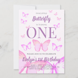 Invitation Nos Petites Filles Papillon Pastel Rose Anniversai