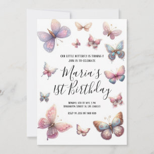 Invitation Nos Petites Filles Papillon Rose Anniversaire