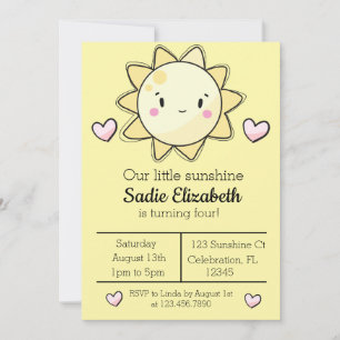 Invitation Nos Petites Filles Sunshine Jaune Anniversaire