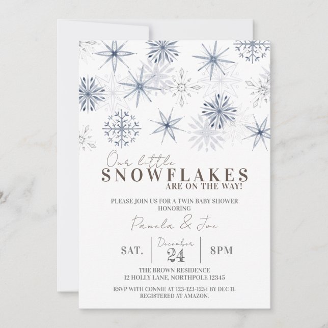 Invitation Nos petits flocons de neige sont sur le Baby showe (Devant)