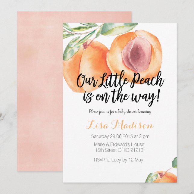 Invitation Nos petits pêches sur le chemin du Baby shower Inv (Devant / Derrière)