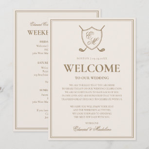 Invitation Note de bienvenue de mariage de golf à monogramme 