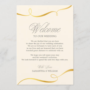 Invitation Note de bienvenue du Mariage Gold Swirl   Choisiss