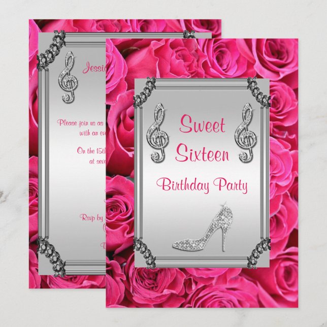 Invitation Note de musique de diamant, stylet et bonbon 16 à (Devant / Derrière)