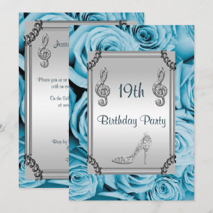 Invitation Note de musique diamant, talon aiguille et roses b