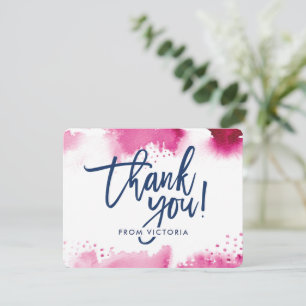 Invitation NOTE DE REMERCIEMENT lettrage main rose foncé aqua