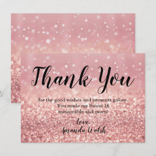 Invitation Note de remerciement Sweet 16 Lumières Bokeh Rose
