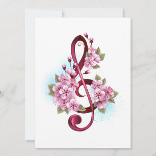 Invitation Notes de clef musicale en treble avec des fleurs S