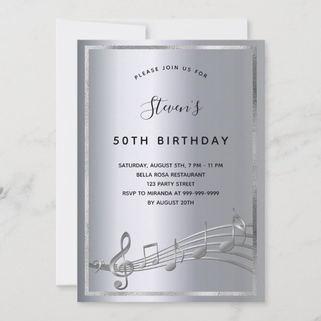 Invitation Notes de musique d'argent d'anniversaire (Devant)