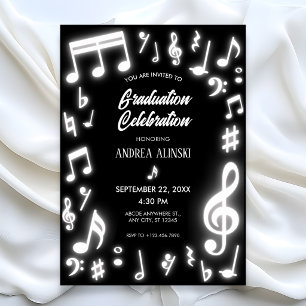 Invitation Notes de musique de fin d'études brillantes noires