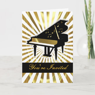 Invitation Notes de musique Gold et Black Grand Piano