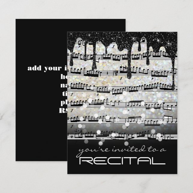 Invitation notes de musique noir et blanc récital (Devant / Derrière)