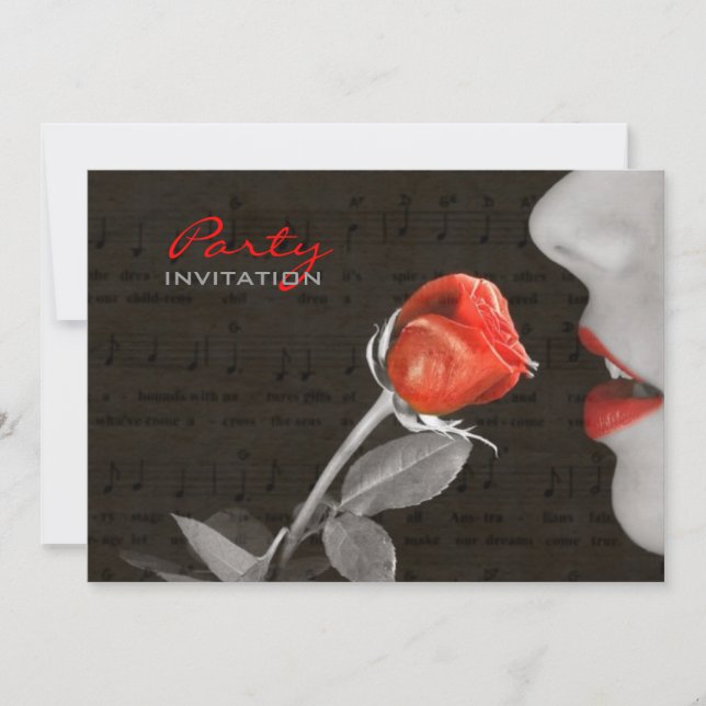 Invitation notes de musique valentines florissantes roses rou (Devant)