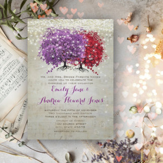 Invitation Notes de Musique Violet Rouge Coeur Feuille Arbre
