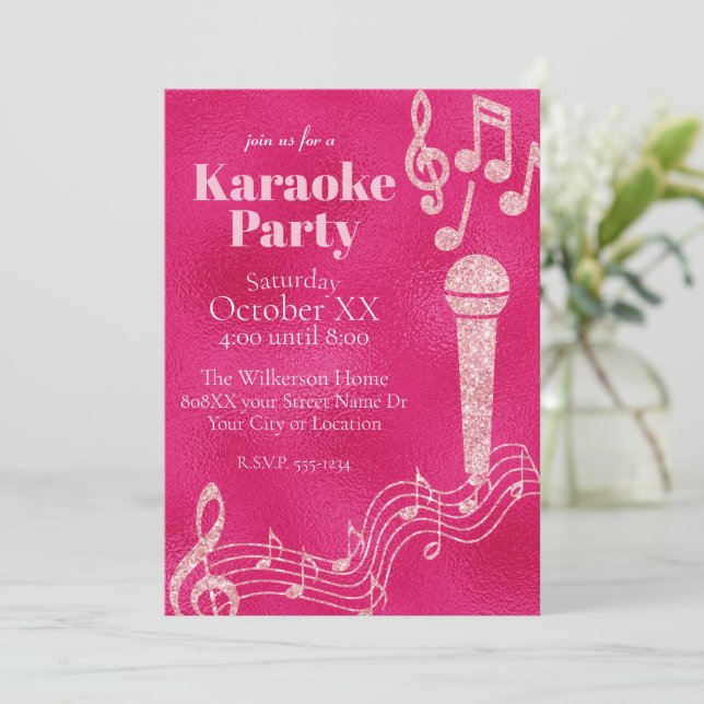 Invitation Notes musicales de la partie karaoké rose chaud (Debout devant)