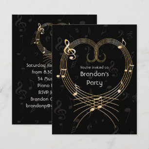 Invitation Notes musicales du coeur d'or personnalisées Anniv
