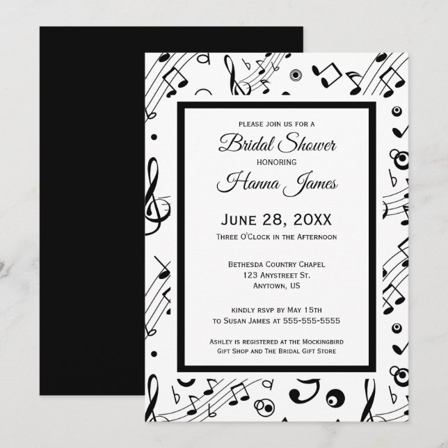 Invitation Notes musicales Fête des mariées de thème musical (Devant / Derrière)