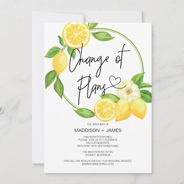 Invitation Notes reportées par le Mariage Changement de plan  (Devant)